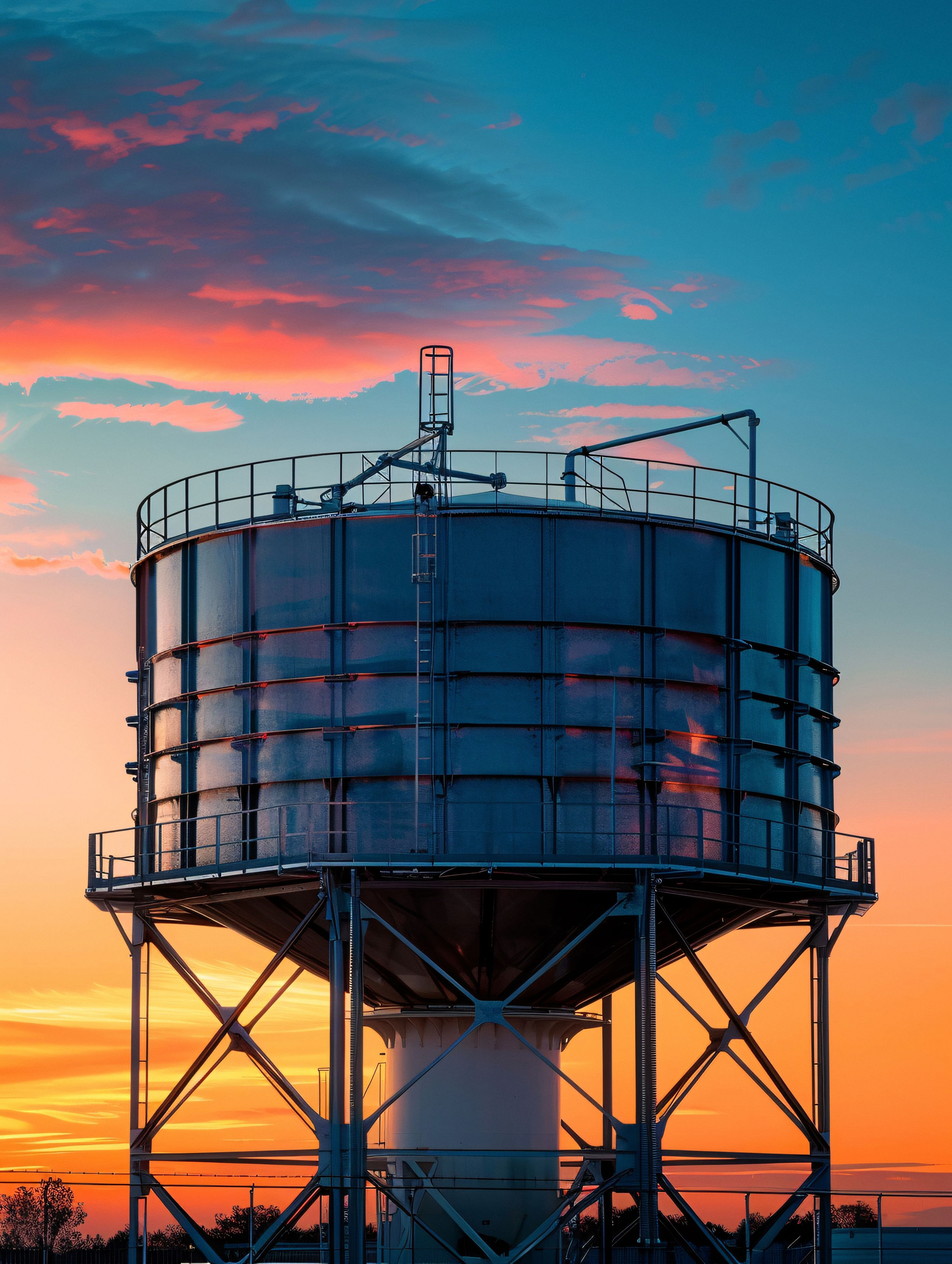 Bolted steel water storage tank seen from below