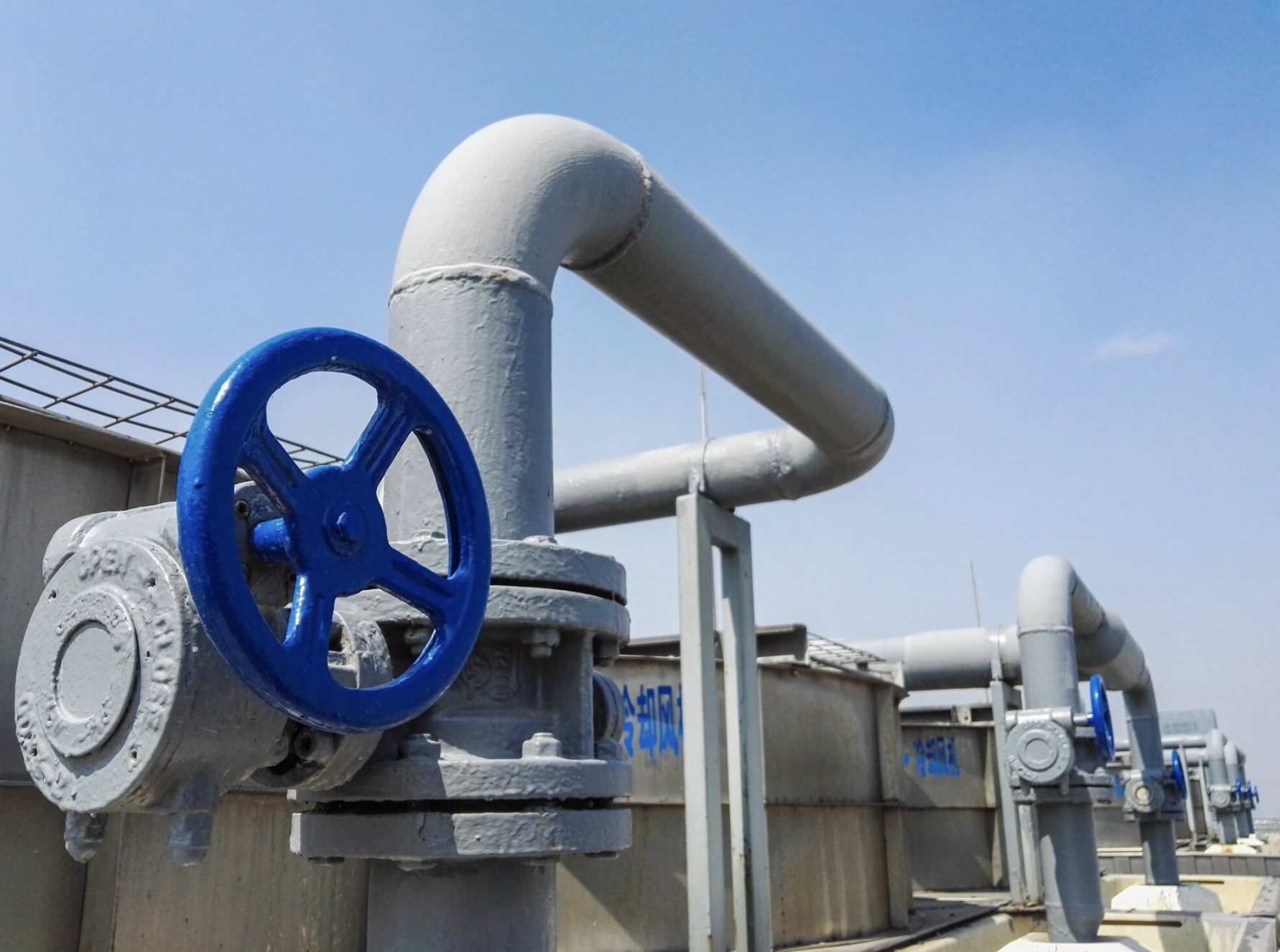 Valve gallery inside a water treatment plant